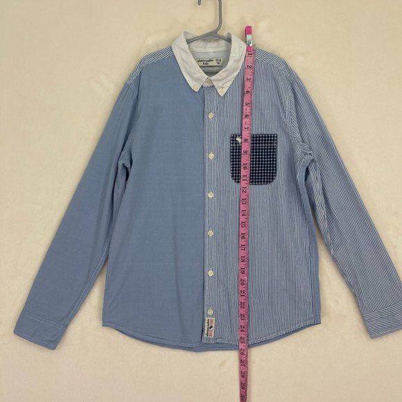 Abercrombie Kids Boys Button Up Shirt Size 13-14 Blue White Striped Long Sleeve - Picture 6 of 8